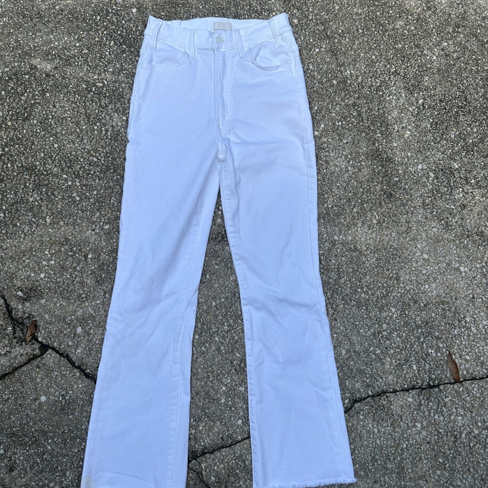 Mother Denim White High Waisted Flare Jeans Raw Hem Size 26